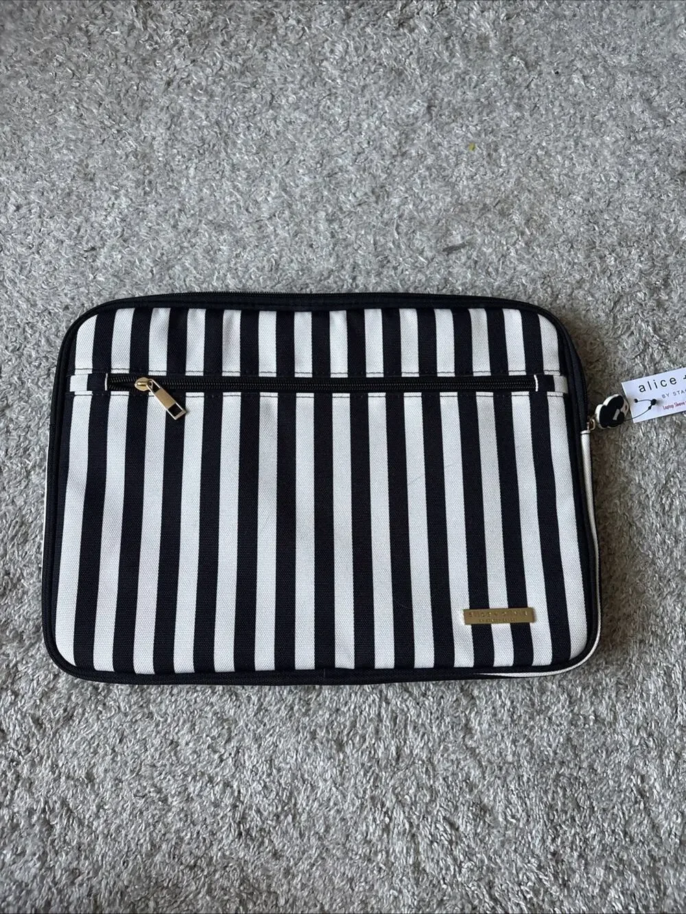 Alice + Olivia Black And White Striped Laptop Sleeve